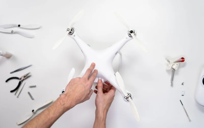 Checking propellers and gear before a drone flight — Armando Colina Rojas, drone pilot