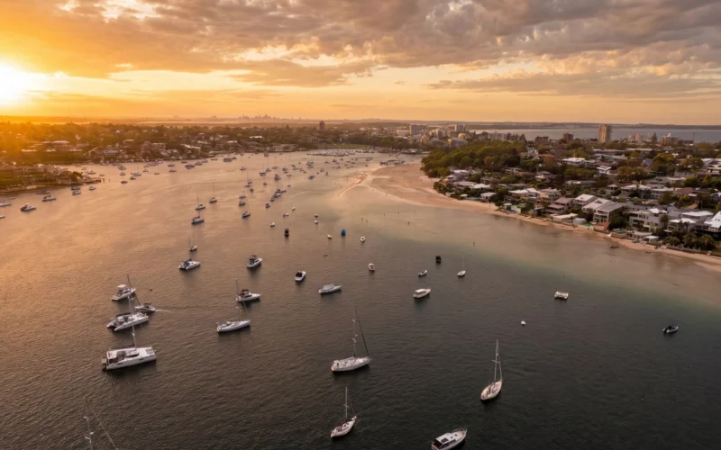 Fotografía aérea de una bahía en la hora dorada — Armando Colina Rojas, piloto de drones